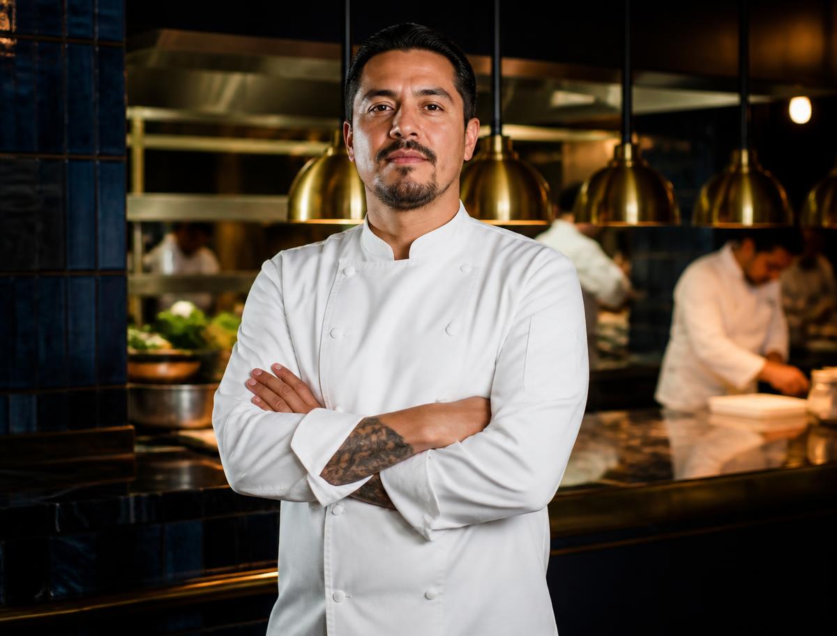 Chef profesional en una cocina de restaurante de alta gama